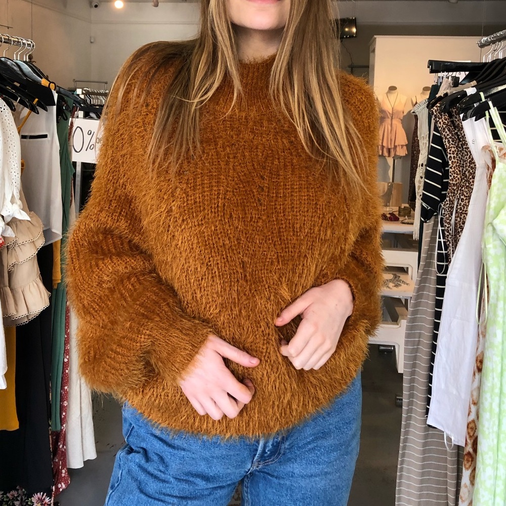 Burnt Orange Fuzzy Mock Neck Sweater